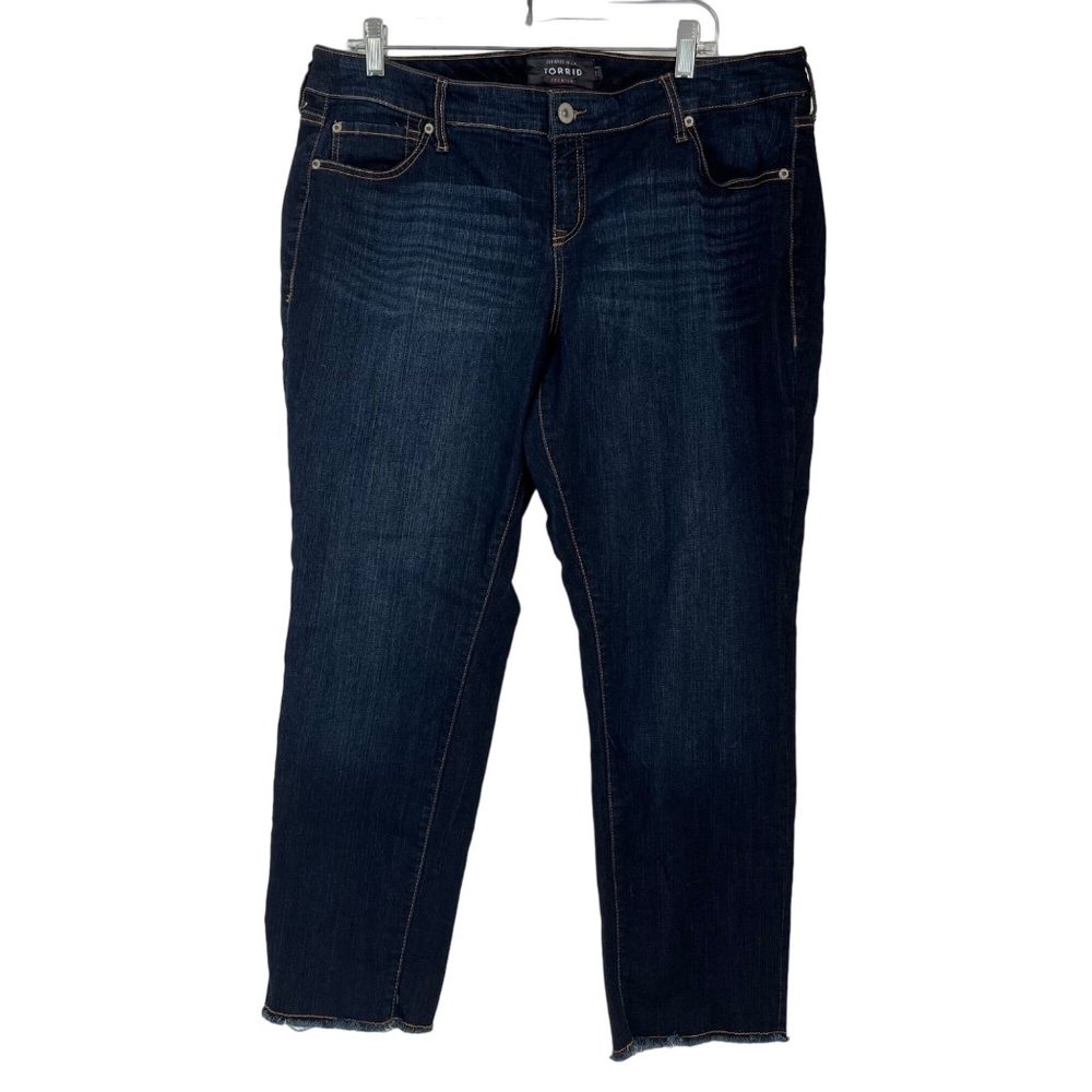 Torrid Premium Dark Wash Blue Cotton Blend Denim Raw Hem Jeans Plus Size 18